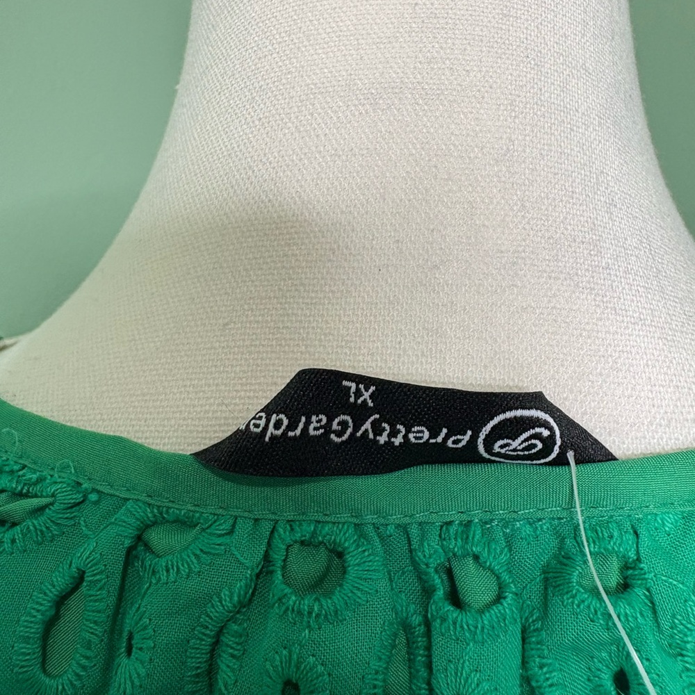 Green Long Sleeve Eyelet Dress - Women's Casual Tiered Dress - Picture 5 of 8